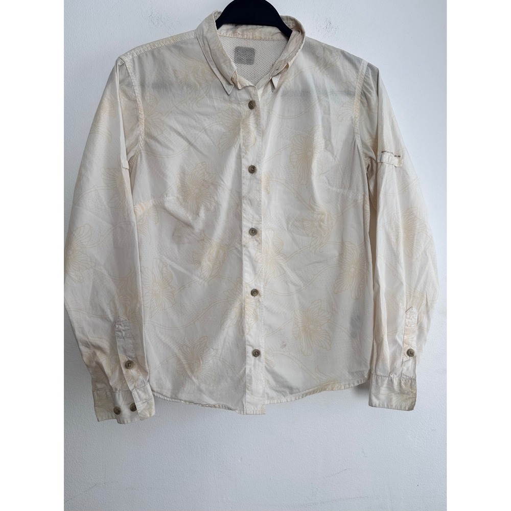 Columbia PFG WMS Sm Floral Button‎ Down Shirt Cream Outdoors Gorpcore Coastal